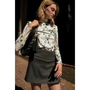 New Tanner Fletcher Green Lonnie Mock Turtleneck Top Ivy Leaf Print 3‎ / Large
